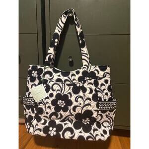 Vera Bradley Women Floral Quilted Large Tote Bag Purse Cottagecore Black White